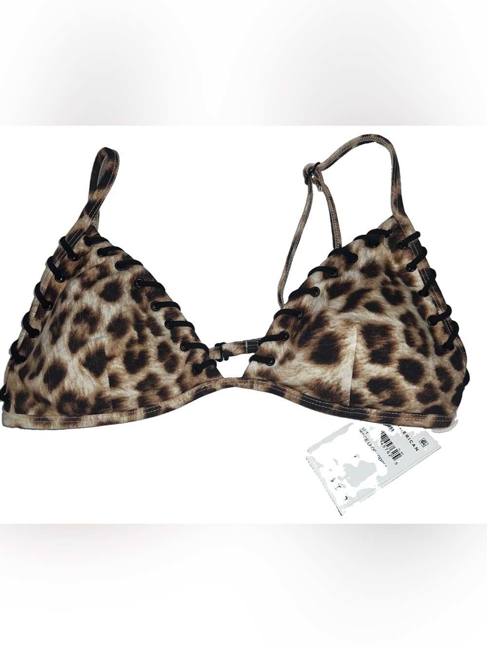 New Good American Triangle Leopard Lace Bikini Top M
